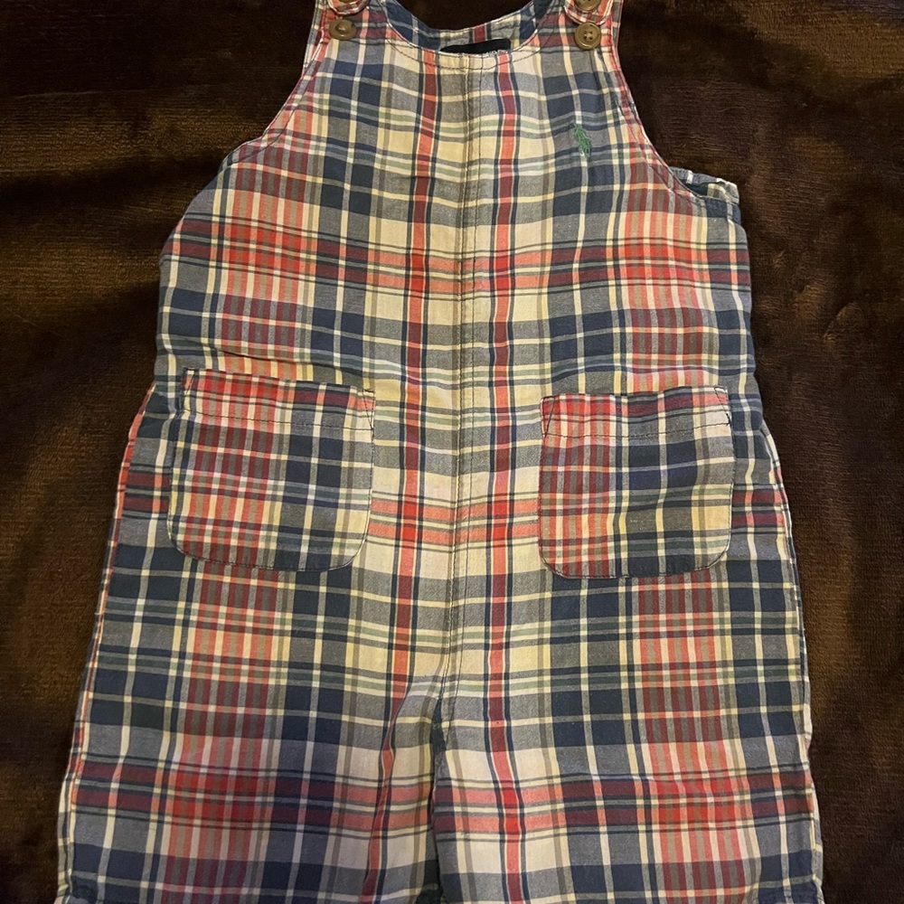 Ralph Lauren size 12-18 month Red and Blue Overalls Classic Plaid Design